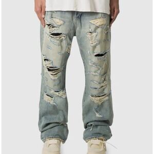 MNML Jeans Men's 28 Ultra Baggy Distressed Grunge Streetwear Stretch Skater‎